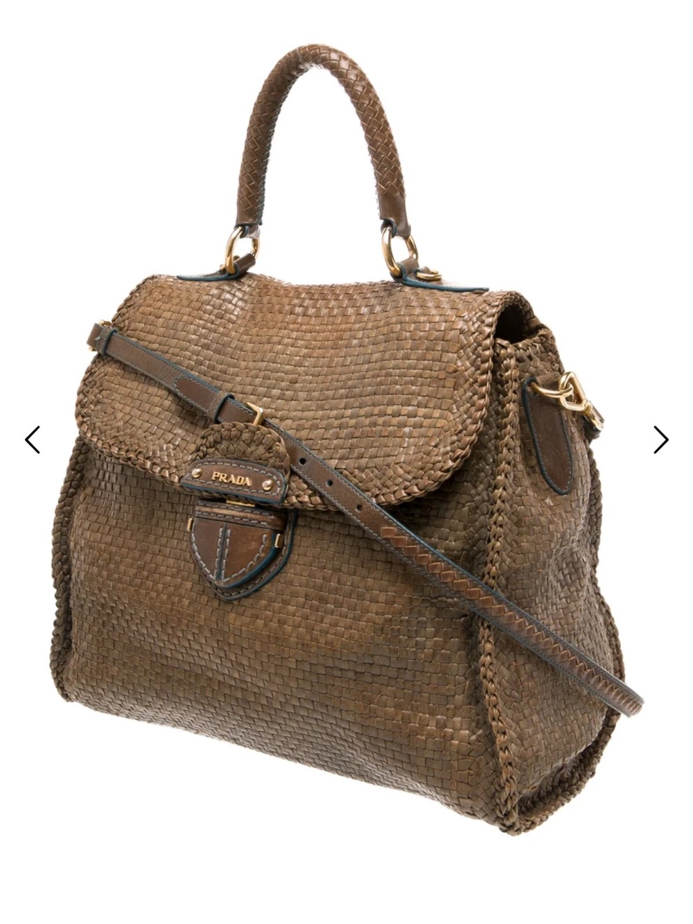 Prada Woven Leather Satchel in Warm Brown with Top Handle - Picture 2 of 5
